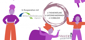 Illustration mit stilisierten Frauen zur Veranstaltung "Unternehmerin werden – aber wie?" der Initiative FRAUEN unternehmen mit Unternehmerinnen aus Hamm